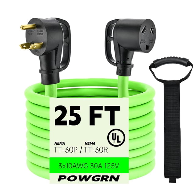 25FT 30 Amp RV Extension Cord Outdoor with Grip Handle, Flexible Heavy Duty 10/3 Gauge STW 3 Prong RV Power Cord with Cable Organ