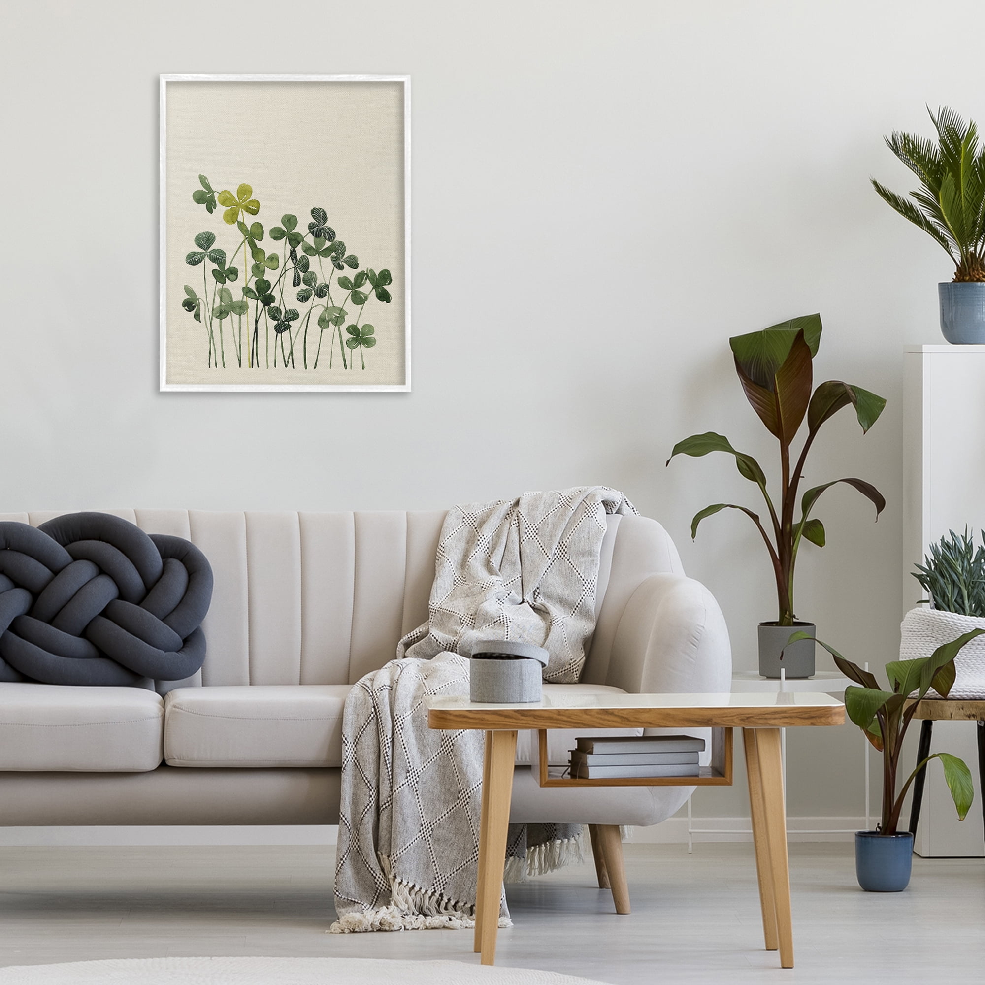Hidden Gems Clovers White Framed Giclee Art, design by Grace Popp