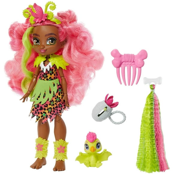 Cave Club Fernessa Muñeca Poseable Muñeca prehistórica de moda con dinosaur pet y accesorios, regalo para niños de 4 años y arriba, Multi, 10 pulgadas (GNM10)
