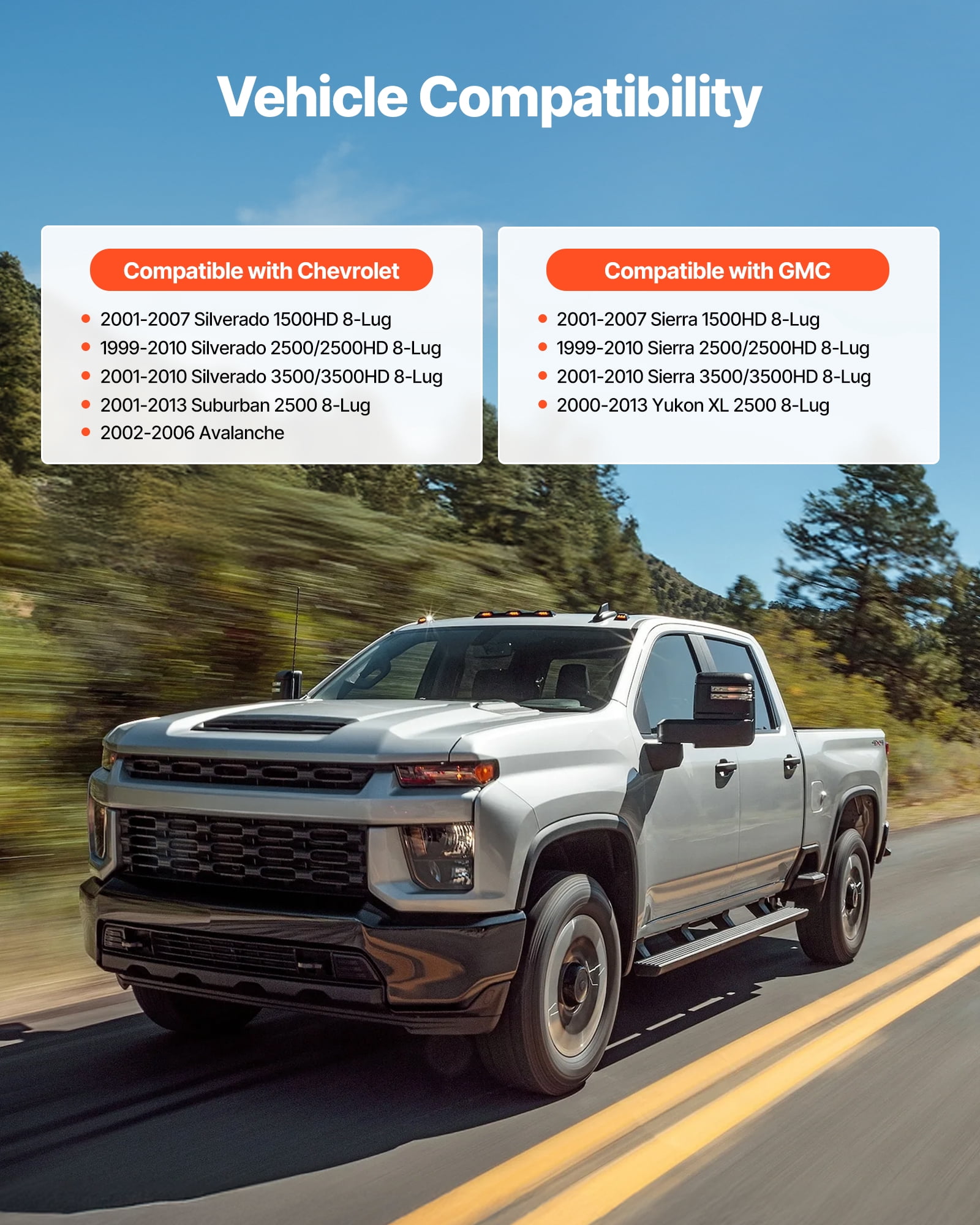VEVOR 3 Inch Front Leveling Lift Kit for 2001-2010 Chevy Silverado/GMC Sierra 2500HD/3500HD 8-Lug, 01-07 Silverado/Sierra 1500HD,Torsion Bar Keys Suspension Level Kit with 2 Shock Extension Brackets
