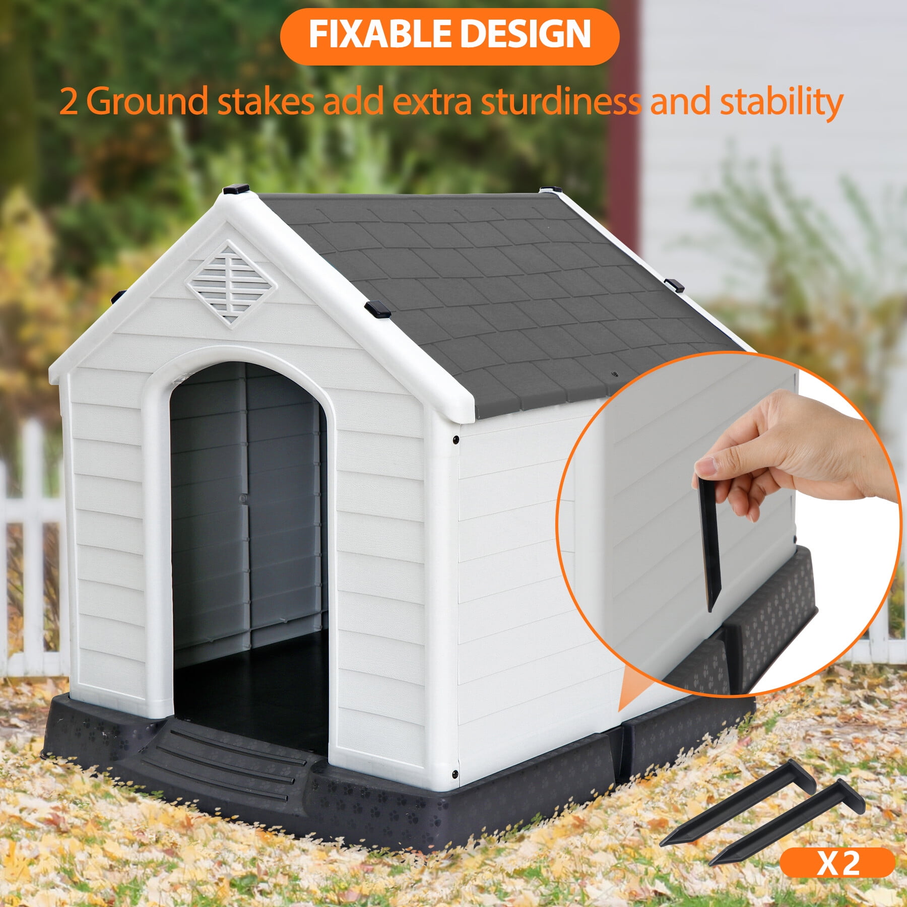 HomGarden 28-inch Plastic Dog House Medium Pet Puppy Shelter Waterproof  Kennel Indoor Outdoor Gray