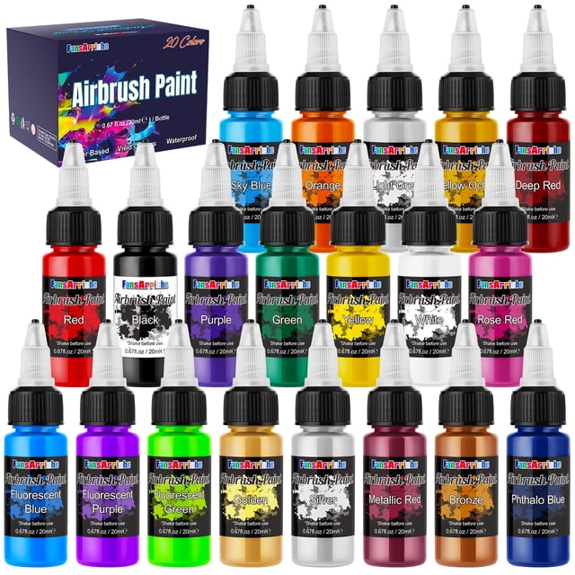 Kit de pintura con aerógrafo FansArriche, 20 colores de 20 ml, base agua