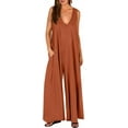 thumbnail image 3 of Women's Summer Casual Loose Tank Jumpsuit Sleeveless Tank V Neck Long Pants Jumpsuit Rompers with Pockets, 3 of 8