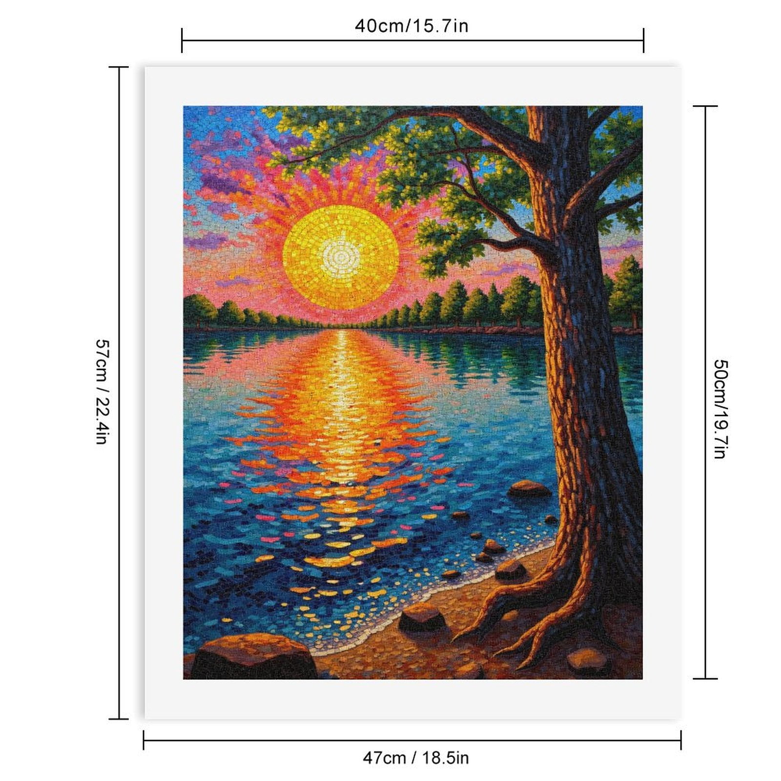 Paint by Numbers Kit for Adults, Sunset Over Water Mosaic Art Paint by Numbers, Easy Paint by Numbers Kit for Adults Beginner, DIY Adult Paint by Number Kits on Canvas, Home Decor
