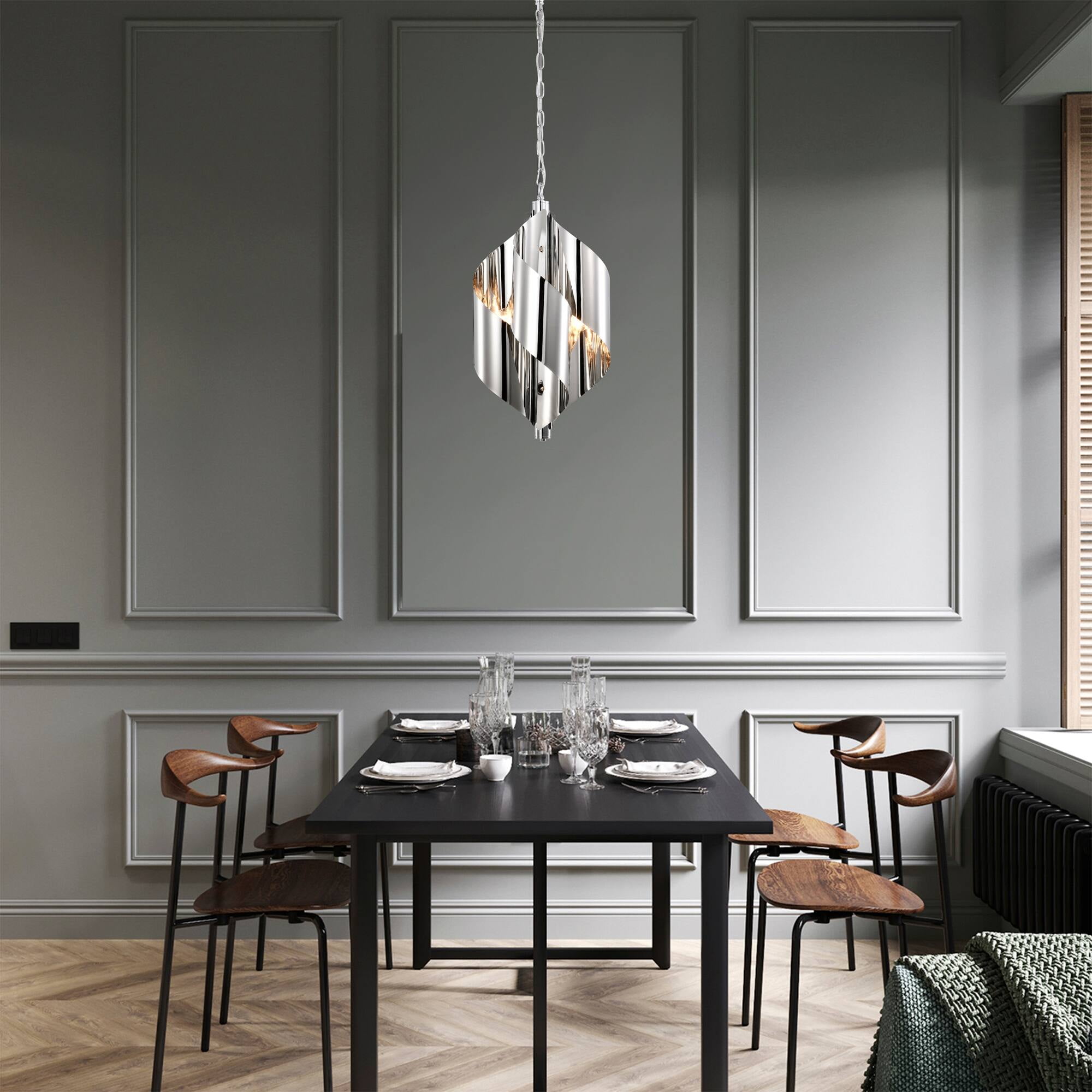 Ruzha 12 in. 4-Light Indoor Chrome and Silver Finish Pendant Light with Light Kit
