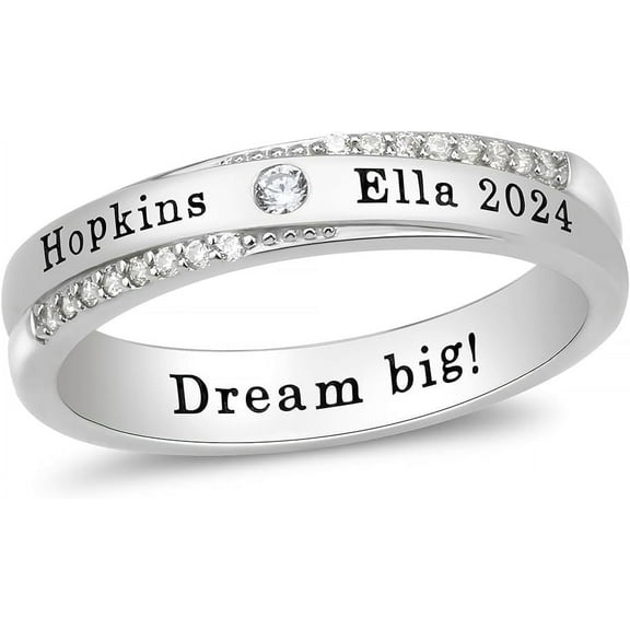 Ccjcinata Sterling Silver women's high school class rings-graduation class rings for women 2023-class rings for women high school customizable (Sterling Silver - Platinium)