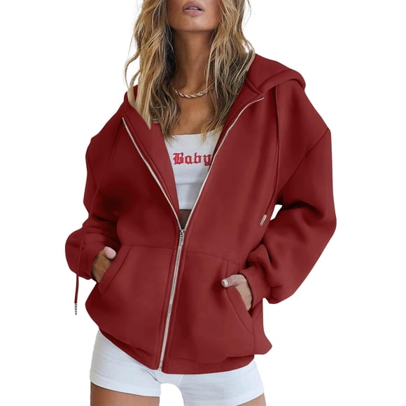 Sudadera con cremallera PRETTYGARDEN 2025 marrón rojo talla S