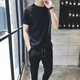 thumbnail image 2 of Conjuntos de pantalones para hombre, ropa deportiva negra lisa para gimnasio, camisetas, pantalones, trajes para hombre, holgados, tallas XL y 5XL, conjunto de dos piezas, corte ajustado, ropa barata, 2 of 5