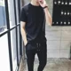 thumbnail image 2 of Conjuntos de pantalones para hombre, ropa deportiva negra lisa para gimnasio, camisetas, pantalones, trajes para hombre, holgados, tallas XL y 5XL, conjunto de dos piezas, corte ajustado, ropa barata, 2 of 5