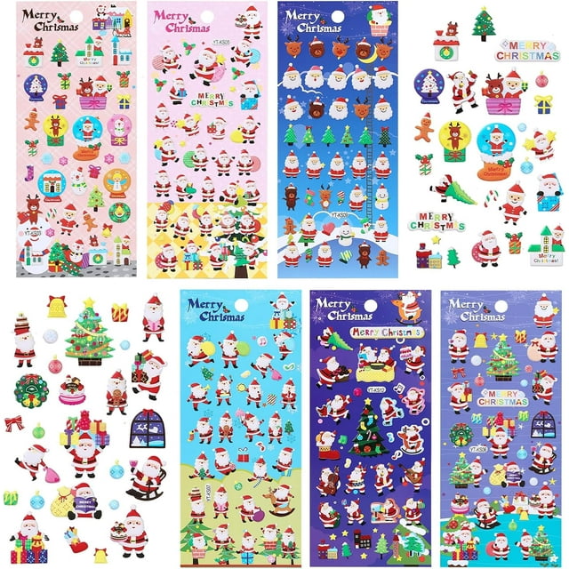 6 Sheets Christmas Stickers 3D Puff Foam Sticker Decals - Xmas Tree, Santa Claus, Snowman, Reindeer, Gift Box for Christmas Card, Scrapbook, Album, Gift Wrap, DIY Craft Stickers
