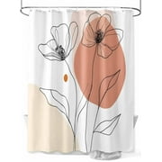 Shower Curtains for Bathroom-60"x72", Boho Modern Flower Line Sketch Art Waterproof Bath Curtain Grommet Shower Curtain Set with Hooks, Minimalist Color Block Washable Bath Accessories