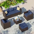 thumbnail image 6 of UDPATIO 7-Piece Patio Furniture Set,Outdoor Patio Furniture Set All-Weather Rattan Wicker Patio Conversation Set with Ottoman, Single Chair, Cushions & Glass Table for Garden & Backyard,,Navy Blue, 6 of 8