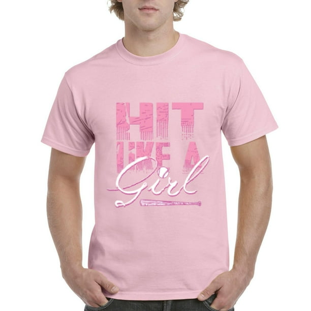 Artix Mens Hit Like A Girl Pink Softball Short Sleeve TShirt