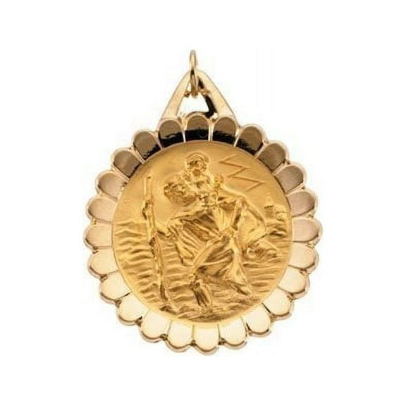 14K Gold Saint Christopher Religious Medal - Solid 14k Yellow Gold, R16418-17 17MM X 14MM