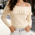 thumbnail image 3 of Trendy Womens Off The Shoulder Sweater with Handemade Fringe Fall Fashion Sweaters for Going Out, 3 of 8