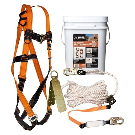 50’ Roofer's Safety Bucket Kit – Warthog Pass-Thru Safety Harness, Reusable Roof Anchor, and 50’ Vertical Lifeline Assembly, OSHA/ANSI Compliant