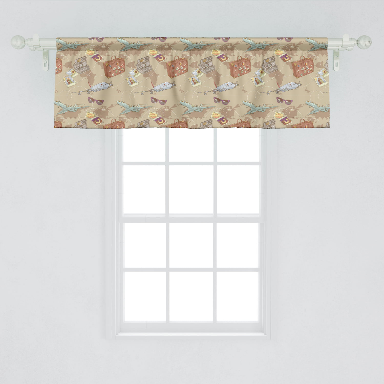 Ambesonne Travel Window Valance, Repeating Pattern with Plane Bag Camera  and World Map Vintage Retro Style Print, Curtain Valance for Kitchen  Bedroom ...