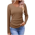 thumbnail image 3 of Htigea Womens Long Sleeve Shirts V Neck Casual Tops Loose Dressy Basic Fall Fashion Trendy Outfits Winter Clothes Khaki S, 3 of 8