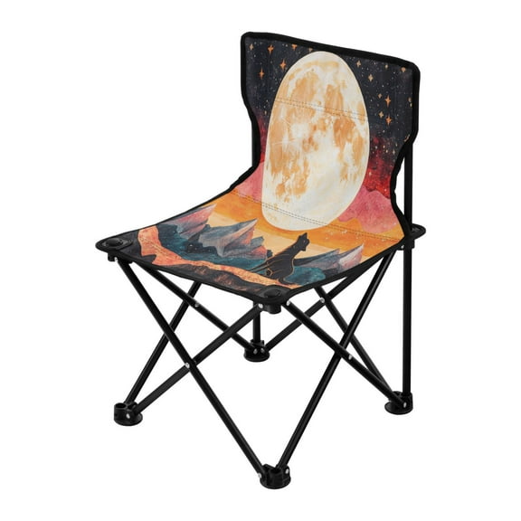 Outdoor Folding Chair 14.46x14.46x22.83 Inches, Camping Folding Chair Easy to Carry Ideal for Outdoor Picnics Camping Park Fishing Black Wolf under The Moon