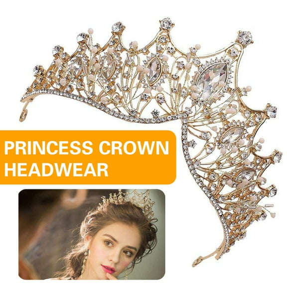 QJUHUNG Baroque Crowns and Tiaras Crystal Pearl Bride Wedding Queen Crowns for Women Decorative Princess Tiaras Hair Accessories for Women and Girls,Gold