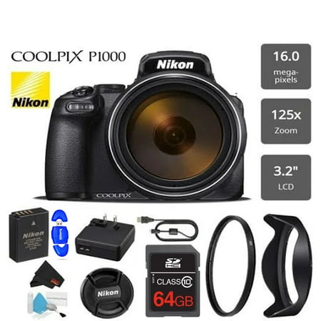 Nikon Coolpix P1000 16MP 125x Super-Zoom Digital Camera + 64GB Starter