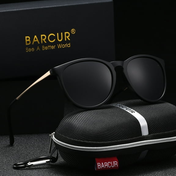 BARCUR Vintage Style Men Sunglasses TAC Lens Material Elliptical Frame Fishing Versatile Reduces Glare Anti UV Brand Packaging