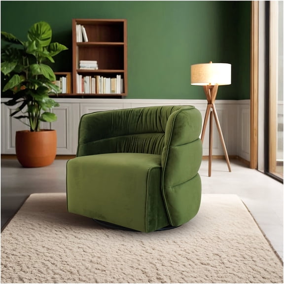 JERFIT Walden Velvet Swivel Chair Green Mid-Century Modern Accent Armchair for Living Room, Home Office