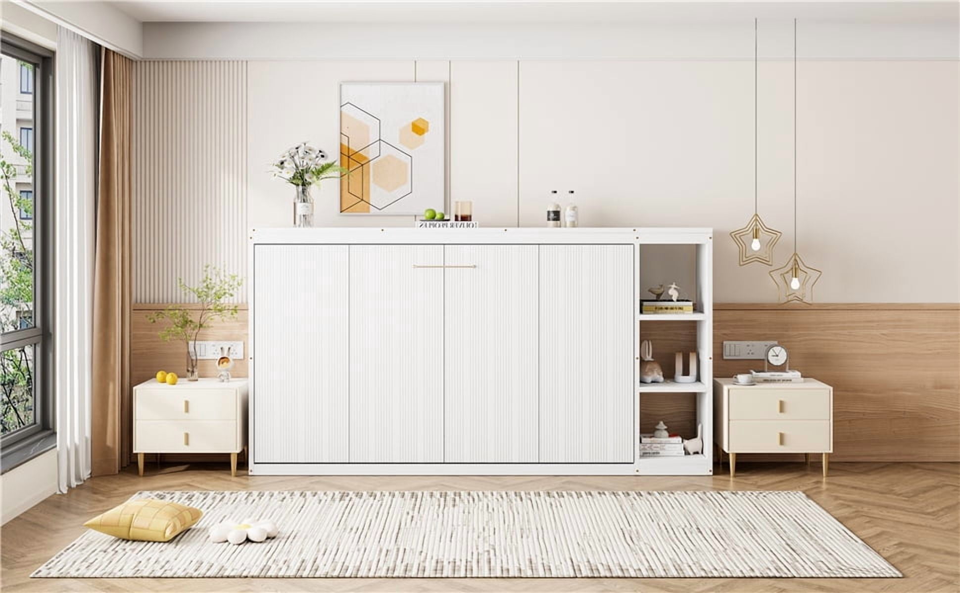 MAYEERTY Twin Size Murphy Bed - With Bookshelf, White