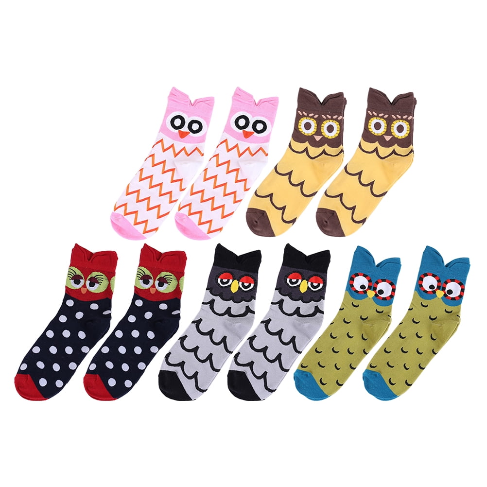 5 Pairs Cartoon Cotton Socks Middle Tube Socks Lovely Owl Socks for
