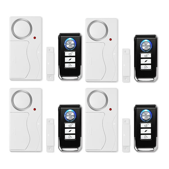 GREENCYCLE 4 Set (4 Remote,4 Alarm) Multi-function Wireless Anti-Theft Remote Control Burglar Alert Door Window Security Alarms Emergency Magnetic Sensor Chime Door Alarm