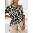 thumbnail image 3 of Mandarin Collar Elbow Sleeve Printed Button Down Blouse for Women Dark Gray Medium, 3 of 4