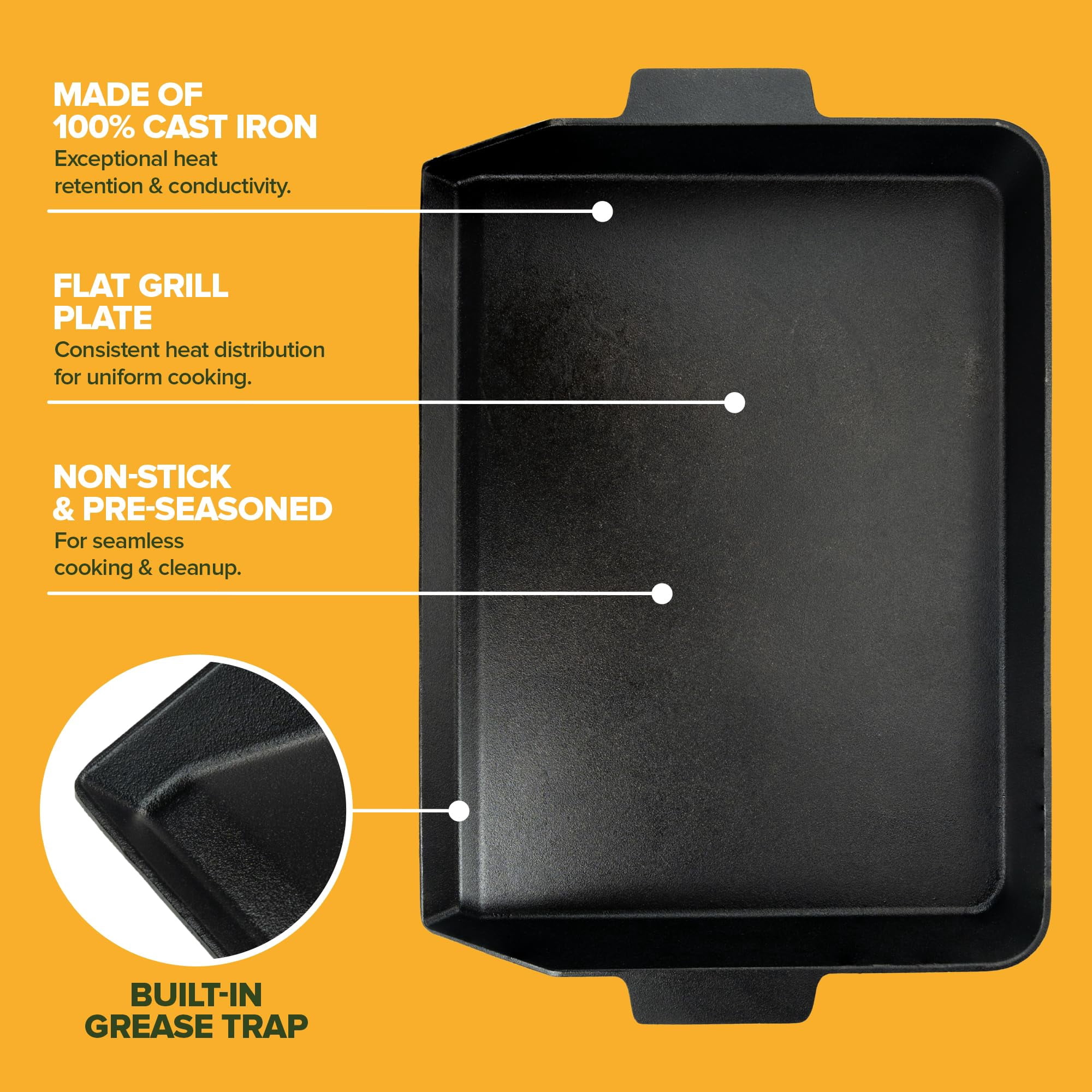 23 x 16 Inch Cast Iron Griddle for Gas Grills, Heavy Duty Outdoor Griddle, Extra Large Cast Iron Griddle for Even Heat, Non-Stick Flat Top Griddle for Grill Cooking Burgers, Pancakes, Steak & More