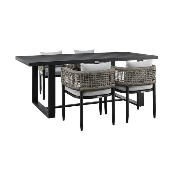 Armen Living Alegria Outdoor 5-Piece Aluminum & Rope Dining Set in Gray