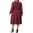 thumbnail image 3 of Agnes Orinda Women's Plus Size Dress Long Sleeve Swiss Dots V Neck Wrap Formal Dresses 2X Burgundy, 3 of 6