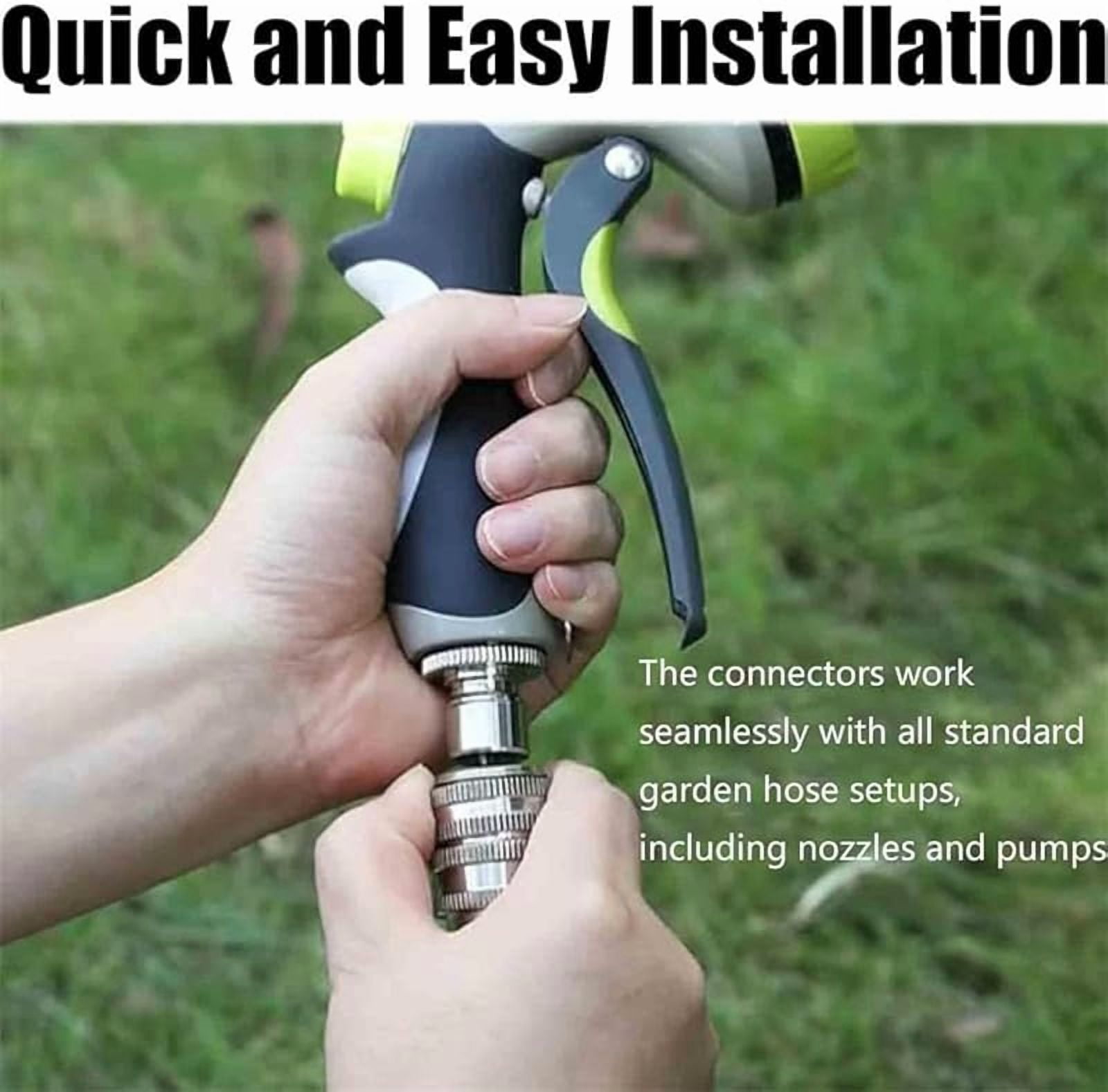 Stainless Steel Garden Hose Quick Connect Fittings Set，Universal Fit 3/4 Inch Stainless Steel Water Hose Quick Connector ，Ideal For Gardens, Farms, Duty Irrigation (2PCS)