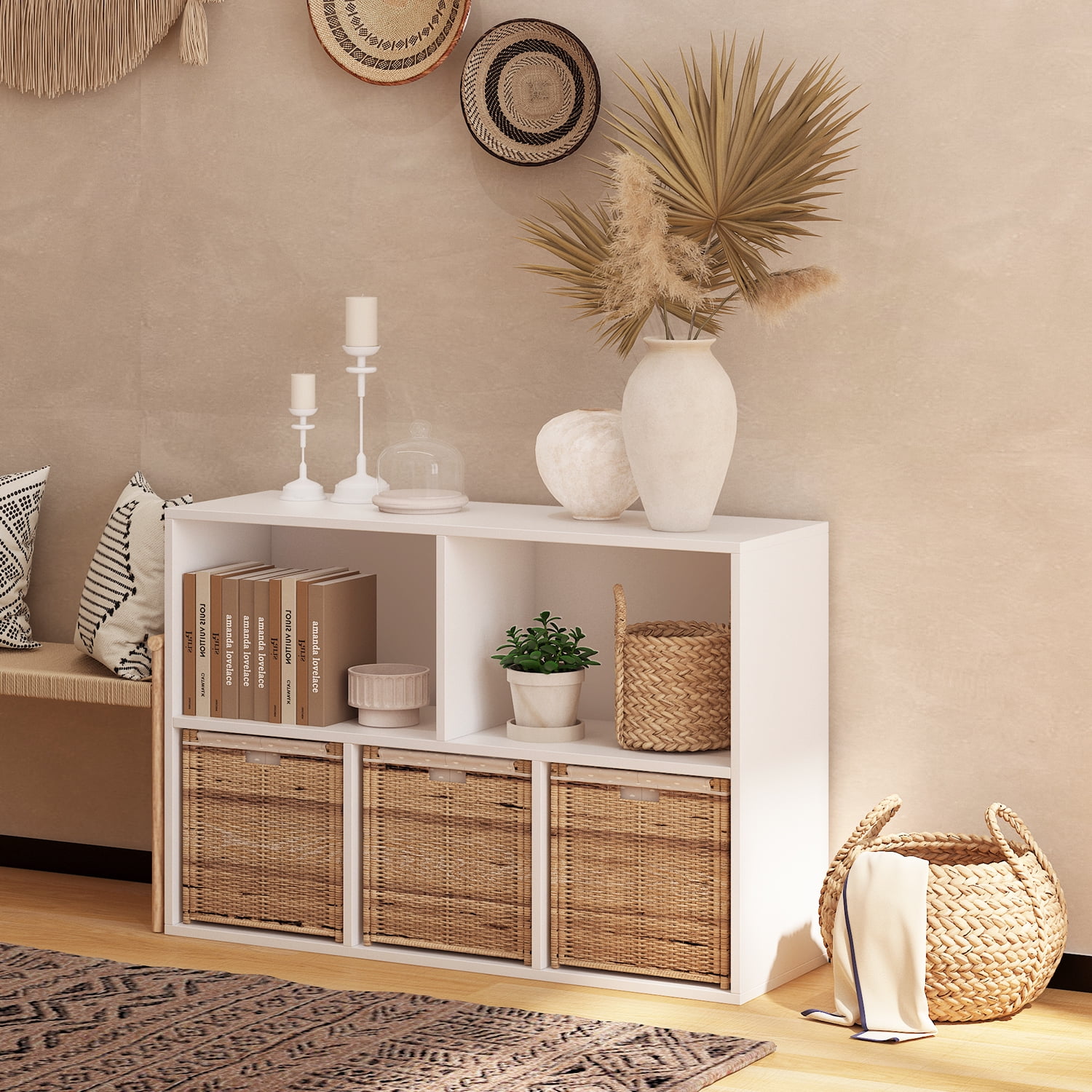 NEWADARA 5 Cube Storage Organizer,White Shelf Wood Cubby Bookcase Cube Organizer Bins Wooden Book Shelves for Bedroom Living Room Nursery Playroom