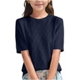 thumbnail image 2 of piuwrlz Kid Short Tops for Girls Short T-Shirts Sleeve Solid Color Round Neck Blouses T Shirt Top Navy Size M, 2 of 4