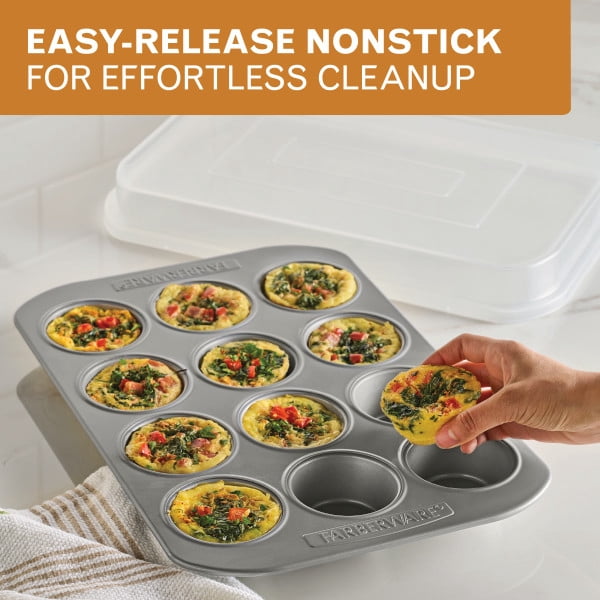 Farberware Bakeware 12-Cup Nonstick Muffin Pan, Gray