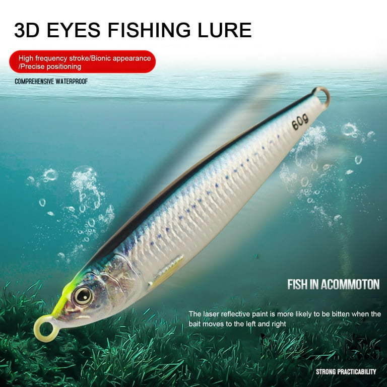 3d fishing lure sea NIBOLOG 9CM 60G 3D Bionic Glow Vertical Jig Saltwater Fishing Lure Sea  Fishing Jigging Spoon Lure for Tuna Salmon Sailfish Striped Bass Grouper  Snapper Kingfish