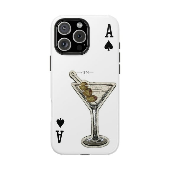 Ace of Spades Martini Tough Phone Case - Dual Layer Shockproof Protective Cover for iPhone 16 Pro Max, 16 Plus, 15, 14, 13, 12, 11, X, Samsung Galaxy S25, S24, S23, S22, S21