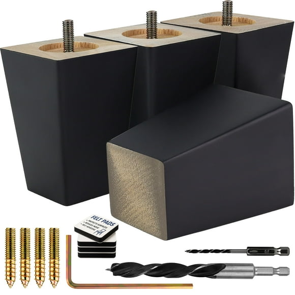 Patas para muebles Airy Abode Premium, cuadradas negras, 10 cm