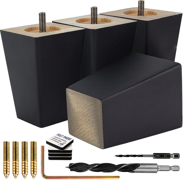 Patas para muebles Airy Abode Premium, cuadradas negras, 10 cm