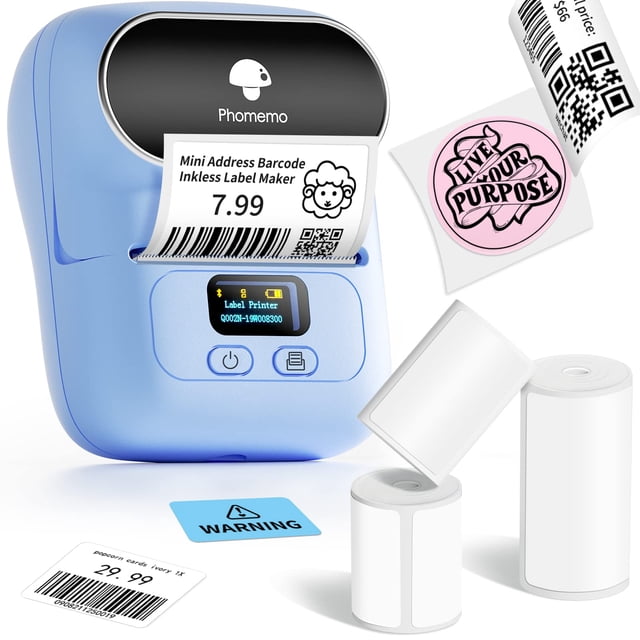 Rotuladora portátil Phomemo M110 con Bluetooth con 3 etiquetas, color azul