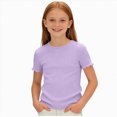 thumbnail image 4 of KPOPLK Summer Girls Short Sleeve T-Shirts Solid Oversize Top Shirt for Tween Girl Trendy Clothes Size 13-14 Years,Purple, 4 of 6