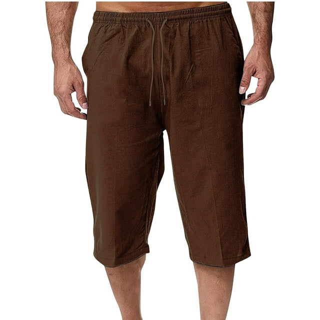 Pantalones de Lino Casual Suelto Cortado, Color Sólido Cordón Mezcla de Algodón para el Uso Diario