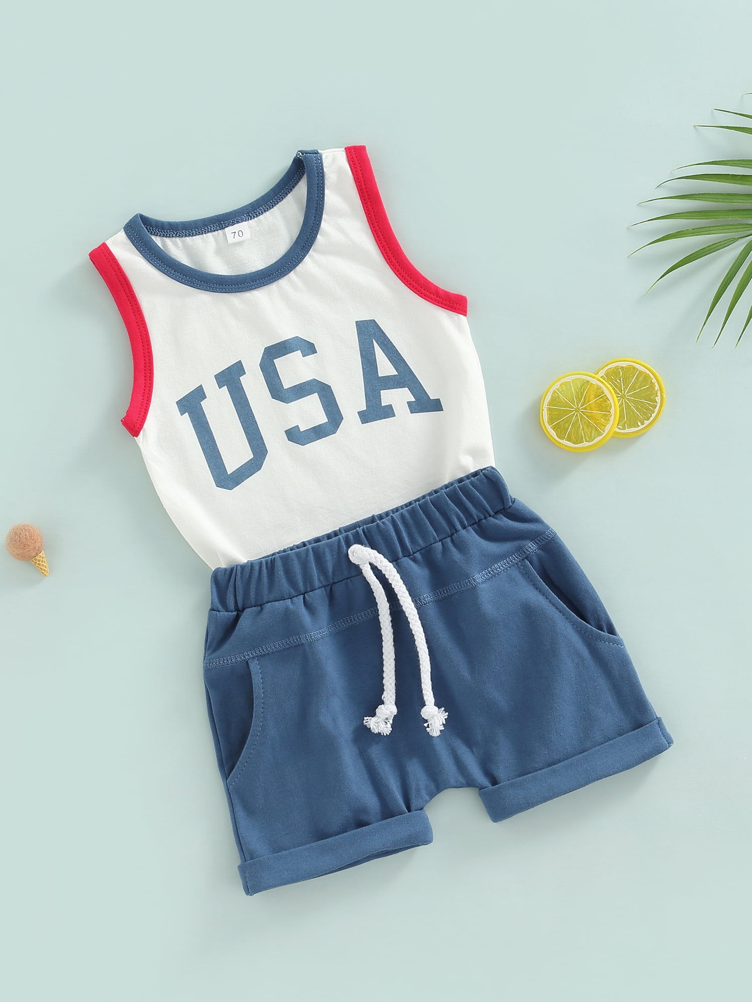 2pcs Baby Boy/Girl 95% Cotton Ribbed Short-sleeve Rainbow and Letter Print Tee and Shorts Set