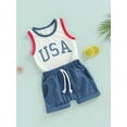 thumbnail image 4 of Musuos Baby Boys Summer Outfit Sets White Sleeveless Letter Print Vest + Blue Casual Shorts, 4 of 9
