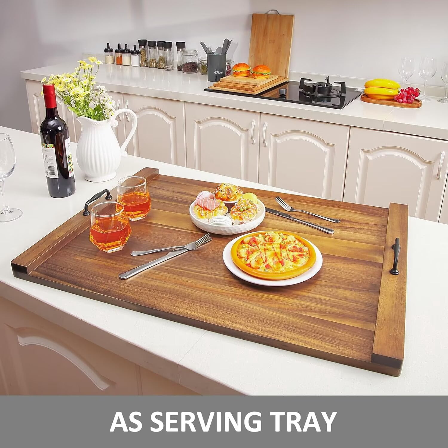 Garvee Noodle Board Stove Cover with Handles, Acacia Wood Stove Cover, 30"L x 22"W, Stove Top Covers for Gas Burners, Stove Top Covers for Electric Stove