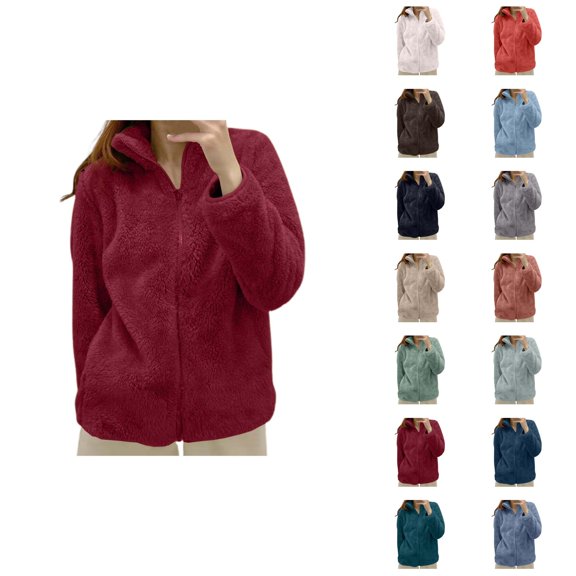 Fleece Jacket Women 2026 Casual Soft Warm Long Sleeve Stand Collar Full Zip Up Winter Coat Outerwear
