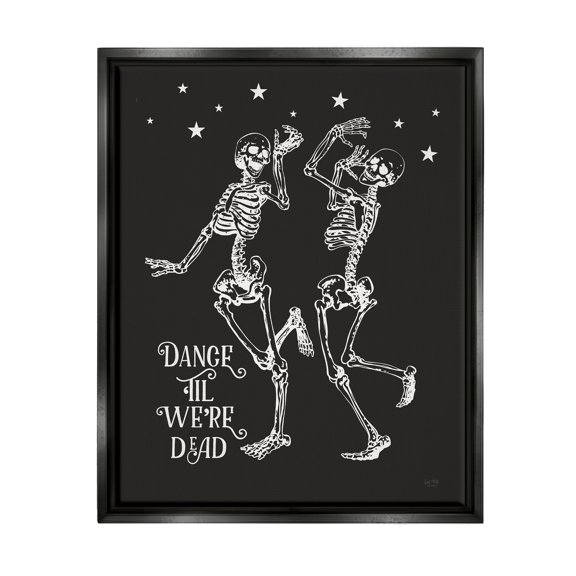 Stupell Industries Dance 'Til We're Dead Skeletons Holiday Painting Black Floater Framed Art Print Wall Art, 17 x 21